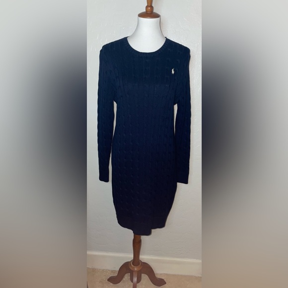New! Polo Ralph Lauren Cable Knit Crewneck Sweater Dress in Navy Size Large🤍🐎 - Picture 6 of 12